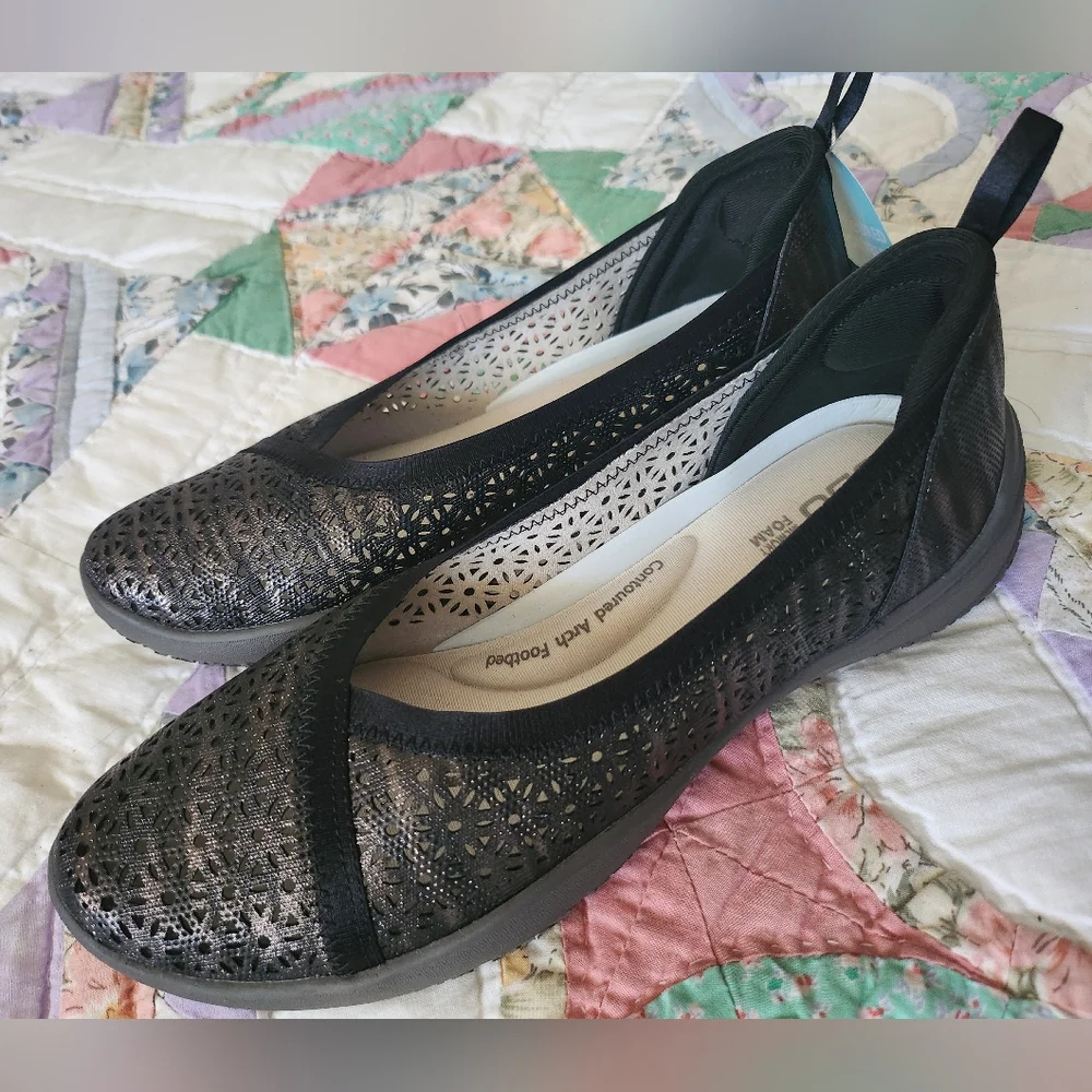 JBU Emma Black Shimmer Casual Slip-On Ballet Flat
